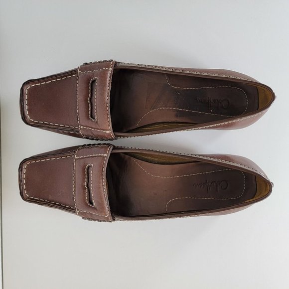 Cole Haan Wedge Mocs Penny Loafers Womens 8.5 Brown Square Toe Leather Sole - Picture 6 of 10